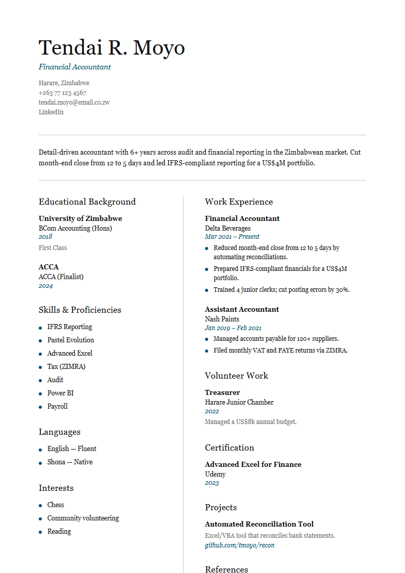 Broadsheet CV template