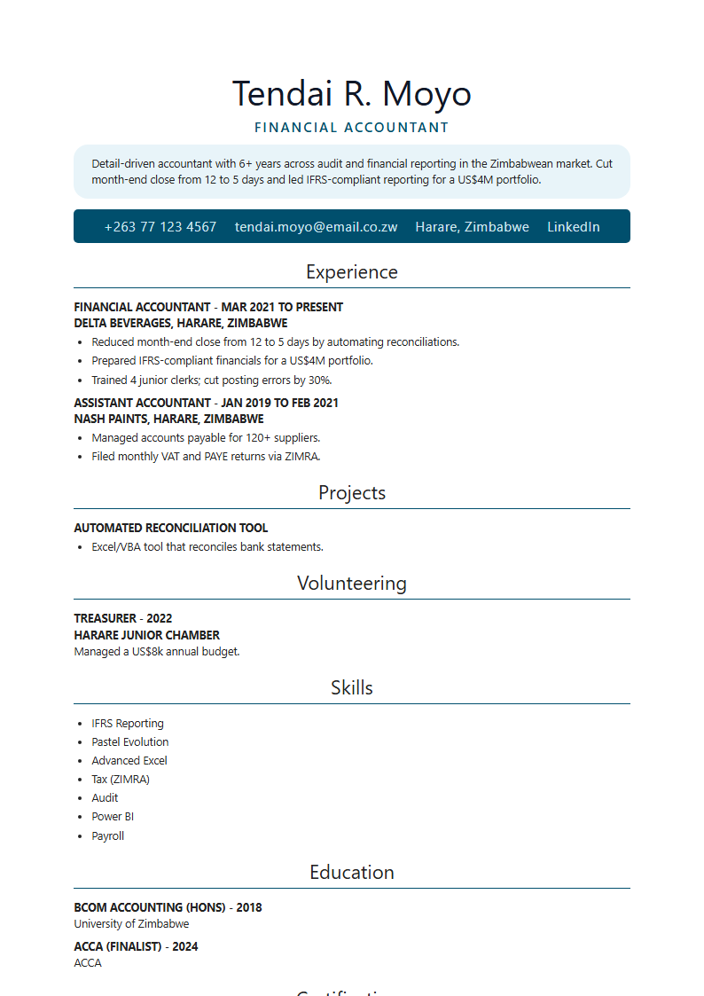 Classic centered CV template preview