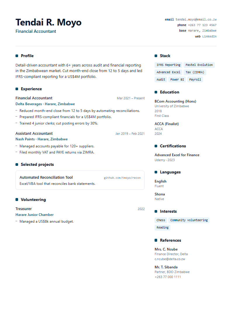 Developer Stack CV template
