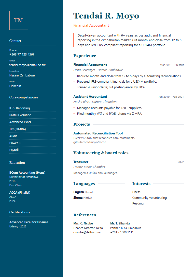 Executive Sidebar CV template