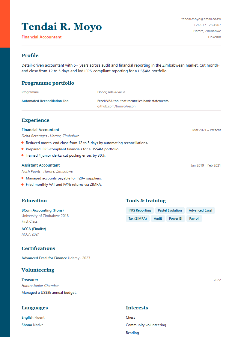 NGO and Development CV template