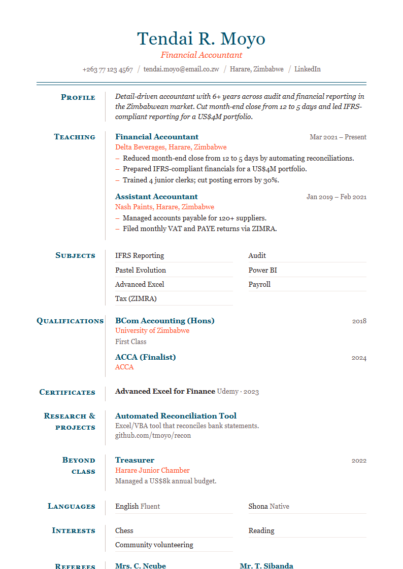 Teacher and Academic CV template
