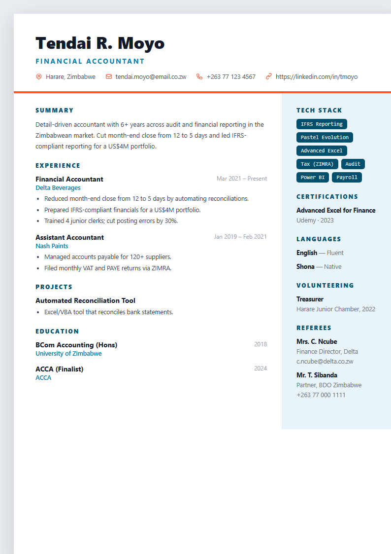 Tech developer CV template preview